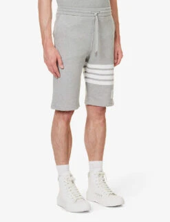Four-bar Brand-patch Regular-fit Cotton-jersey Shorts -Metro Style Shop R04152261 LIGHTGREY ALT02