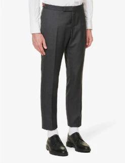 Striped-trim Low-rise Tapered-leg Regular-fit Wool Trousers -Metro Style Shop R04152265 DARKGREY ALT02