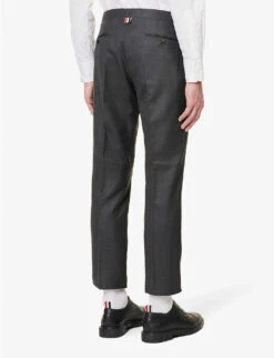 Striped-trim Low-rise Tapered-leg Regular-fit Wool Trousers -Metro Style Shop R04152265 DARKGREY ALT03