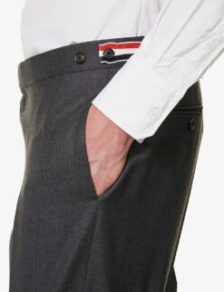 Striped-trim Low-rise Tapered-leg Regular-fit Wool Trousers -Metro Style Shop R04152265 DARKGREY ALT04