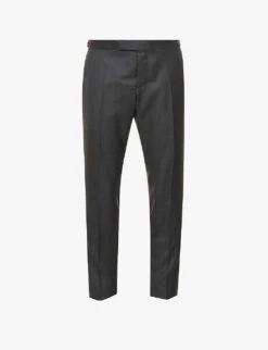 Striped-trim Low-rise Tapered-leg Regular-fit Wool Trousers