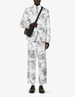 Graphic-print Regular-fit Straight-leg Cotton-canvas Trousers -Metro Style Shop R04152294 BLKWHT ALT01