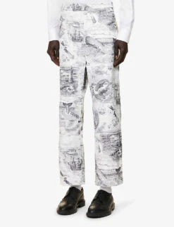 Graphic-print Regular-fit Straight-leg Cotton-canvas Trousers -Metro Style Shop R04152294 BLKWHT ALT02