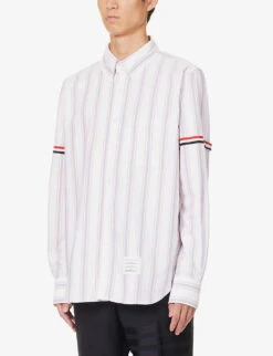 Grosgrain-trim Striped Relaxed-fit Cotton Shirt -Metro Style Shop R04152298 BLUEWHITESTRIPE ALT02