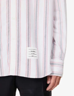 Grosgrain-trim Striped Relaxed-fit Cotton Shirt -Metro Style Shop R04152298 BLUEWHITESTRIPE ALT04