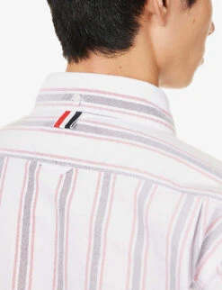 Grosgrain-trim Striped Relaxed-fit Cotton Shirt -Metro Style Shop R04152298 BLUEWHITESTRIPE ALT05