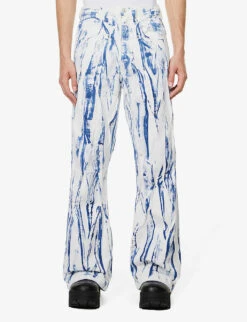 Abstract-print Wide-leg Denim Jeans -Metro Style Shop R04152309 WHITEBLUE ALT02