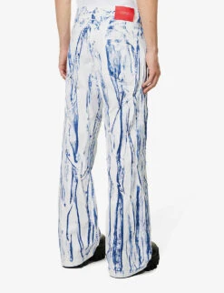 Abstract-print Wide-leg Denim Jeans -Metro Style Shop R04152309 WHITEBLUE ALT03