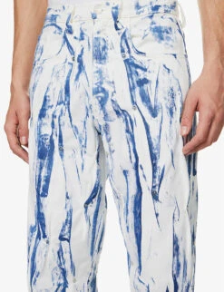 Abstract-print Wide-leg Denim Jeans -Metro Style Shop R04152309 WHITEBLUE ALT04