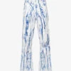 Abstract-print Wide-leg Denim Jeans -Metro Style Shop R04152309 WHITEBLUE M
