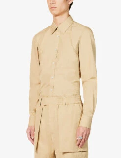 Alexander McQueen Harness Pleated-cuffs Slim-fit Cotton-poplin Shirt -Metro Style Shop R04153541 BEIGE ALT02