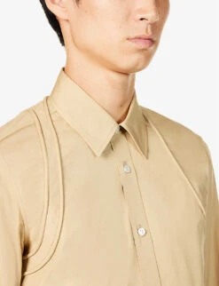 Alexander McQueen Harness Pleated-cuffs Slim-fit Cotton-poplin Shirt -Metro Style Shop R04153541 BEIGE ALT04
