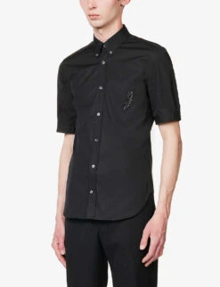 Alexander McQueen Bead-embellished Slim-fit Cotton-poplin Shirt -Metro Style Shop R04153543 BLACK ALT02