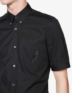 Alexander McQueen Bead-embellished Slim-fit Cotton-poplin Shirt -Metro Style Shop R04153543 BLACK ALT04