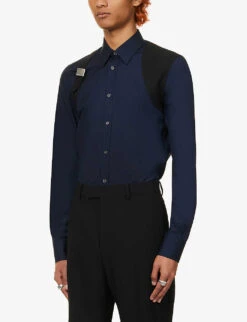Alexander McQueen Harness Reinforced-panel Regular-fit Cotton-poplin Shirt -Metro Style Shop R04153614 INKBLUE ALT02