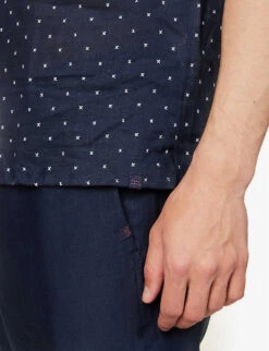 Milan 22 Cross-print Linen Shirt -Metro Style Shop R04155313 NAVY ALT04
