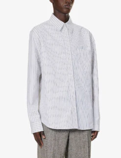 Bottega Veneta Striped Spread-collar Relaxed-fit Cotton Shirt -Metro Style Shop R04157973 PALEGREYCHARCOAL ALT02