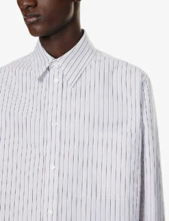 Bottega Veneta Striped Spread-collar Relaxed-fit Cotton Shirt -Metro Style Shop R04157973 PALEGREYCHARCOAL ALT05