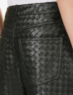 Bottega Veneta Intrecciato Straight-leg Regular-fit Leather Trousers -Metro Style Shop R04157976 DARKGREEN ALT05