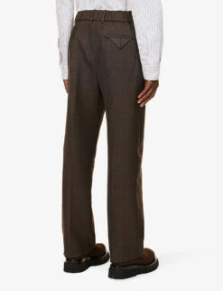 Bottega Veneta Belt-loop Slip-pocket Wide-leg Relaxed-fit Wool Trousers 11 Bottega Veneta Belt-loop Slip-pocket Wide-leg Relaxed-fit Wool Trousers -Metro Style Shop R04157985 BROWNREDBLUE ALT03