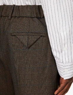 Bottega Veneta Belt-loop Slip-pocket Wide-leg Relaxed-fit Wool Trousers 13 Bottega Veneta Belt-loop Slip-pocket Wide-leg Relaxed-fit Wool Trousers -Metro Style Shop R04157985 BROWNREDBLUE ALT05