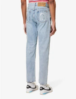 Running Puppy Brand-print Straight-leg Jeans -Metro Style Shop R04158110 BLUE ALT03