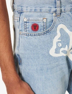 Running Puppy Brand-print Straight-leg Jeans -Metro Style Shop R04158110 BLUE ALT04