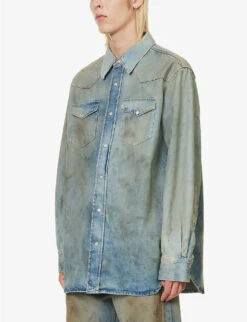Acne Studios Karty Distressed Relaxed-fit Denim Shirt -Metro Style Shop R04158759 MIDBLUE ALT02