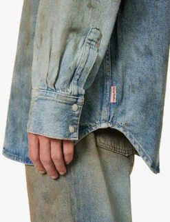 Acne Studios Karty Distressed Relaxed-fit Denim Shirt -Metro Style Shop R04158759 MIDBLUE ALT04