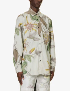 Dries Van Noten Floral-print Patch-pocket Cotton-poplin Shirt -Metro Style Shop R04161192 CEMENT ALT02