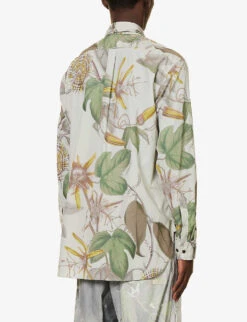 Dries Van Noten Floral-print Patch-pocket Cotton-poplin Shirt -Metro Style Shop R04161192 CEMENT ALT03