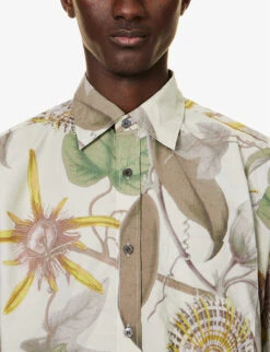 Dries Van Noten Floral-print Patch-pocket Cotton-poplin Shirt -Metro Style Shop R04161192 CEMENT ALT04
