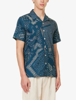 Graphic-print Regular-fit Organic Cotton-poplin Shirt -Metro Style Shop R04161311 INKYBLUE ALT02