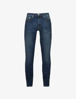 Branded-hardware Faded-wash Regular Fit Recycled-polyester And Organic Denim-blend Jeans