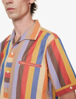 Striped Camp-collar Regular-fit Woven Shirt -Metro Style Shop R04162299 ORANGE ALT04