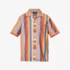 Striped Camp-collar Regular-fit Woven Shirt -Metro Style Shop R04162299 ORANGE M