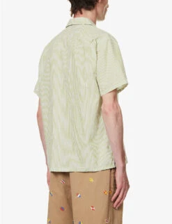 Camp-collar Stripe-print Regular-fit Cotton-blend Shirt -Metro Style Shop R04162303 GREEN ALT03