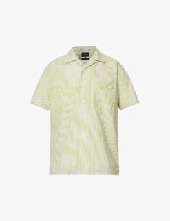 Camp-collar Stripe-print Regular-fit Cotton-blend Shirt