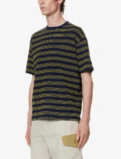 Pocket Tee Pique-stripe Cotton T-shirt -Metro Style Shop R04162310 YELLOWNAVY ALT02