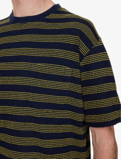 Pocket Tee Pique-stripe Cotton T-shirt -Metro Style Shop R04162310 YELLOWNAVY ALT04