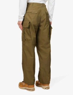 Patch-pockets Wide-leg Mid-rise Cotton Trousers -Metro Style Shop R04162324 OLIVE ALT03