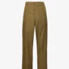 Patch-pockets Wide-leg Mid-rise Cotton Trousers -Metro Style Shop R04162324 OLIVE M