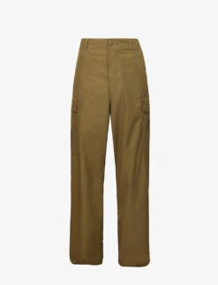 Patch-pockets Wide-leg Mid-rise Cotton Trousers