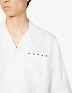 Marni Brand-print Patch-pocket Boxy-fit Cotton-poplin Shirt -Metro Style Shop R04162779 LILYWHITE ALT04