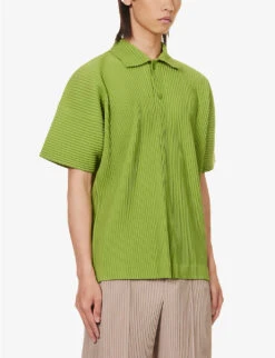 Pleated Relaxed-fit Knitted Polo Shirt -Metro Style Shop R04163791 LEAFGREEN ALT02