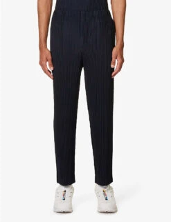 Pleated Elasticated-waist Straight-leg Regular-fit Knitted Trousers 9 Pleated Elasticated-waist Straight-leg Regular-fit Knitted Trousers -Metro Style Shop R04163797 NAVY ALT02