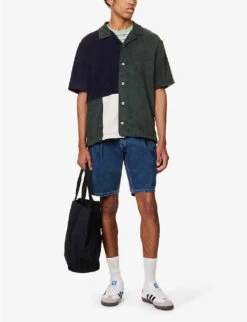 Cocktail Contrast-panel Relaxed-fit Cotton-blend Shirt -Metro Style Shop R04164478 NAVY ALT01