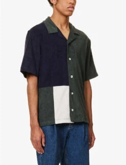 Cocktail Contrast-panel Relaxed-fit Cotton-blend Shirt -Metro Style Shop R04164478 NAVY ALT02