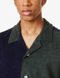 Cocktail Contrast-panel Relaxed-fit Cotton-blend Shirt -Metro Style Shop R04164478 NAVY ALT04