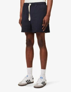 Hold On Seersucker-texture Regular-fit Stretch-cotton Shorts -Metro Style Shop R04164480 NAVY ALT02